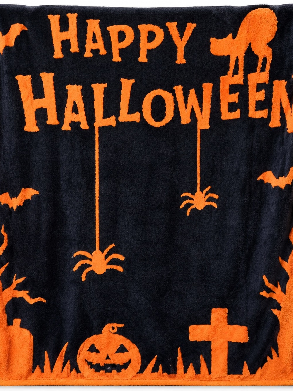 Happy Halloween Black and Orange Plush Throw Blanket